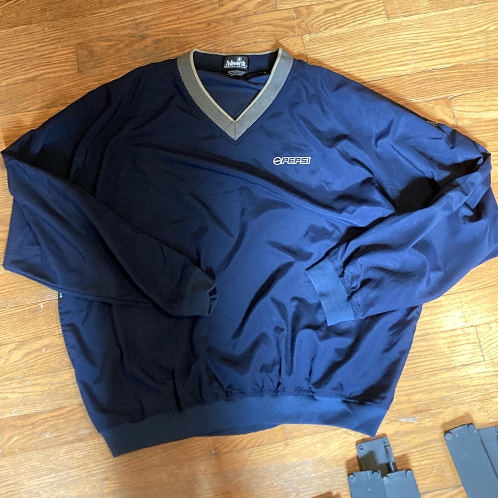 Ashworth Pepsi pullover windbreaker Mens L Navy Vintage